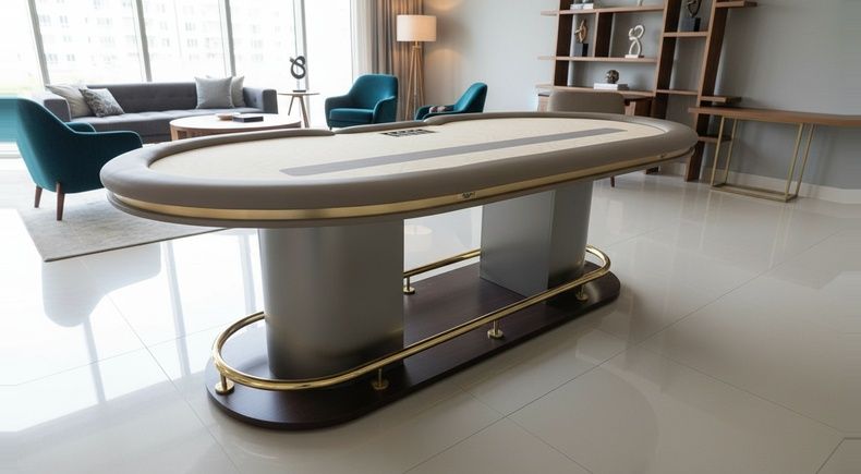 Mesa de Poker Luxo Dourada 10 Lugares com Coluna Arco - L29